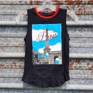 VINTAGE Glitter Graphic Paris Eiffel Tower Sleeveless Eyeshadow Shirt